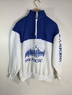 San Francisco Half-Zip Pullover Sweatshirt - Blue & White